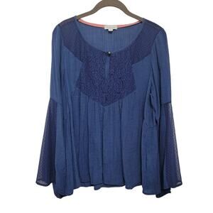 Taylor and Sage Navy Bell Sleeve Lace Blouse XL 508